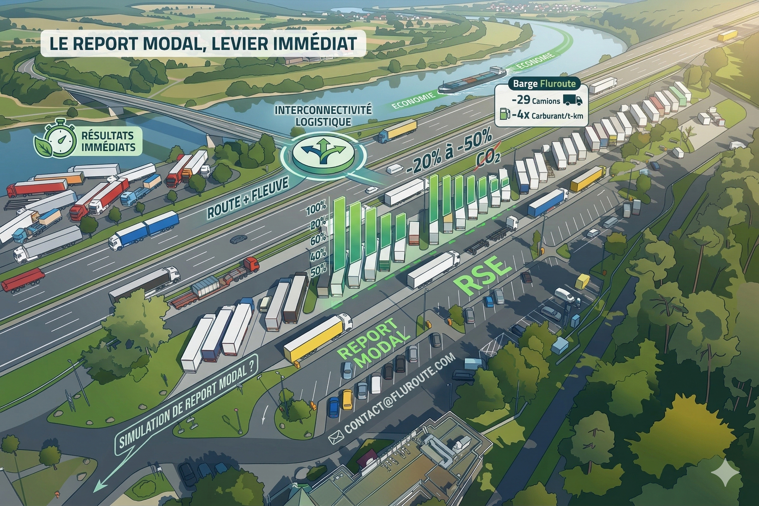 report modal transport fluvial réduction CO2 logistique