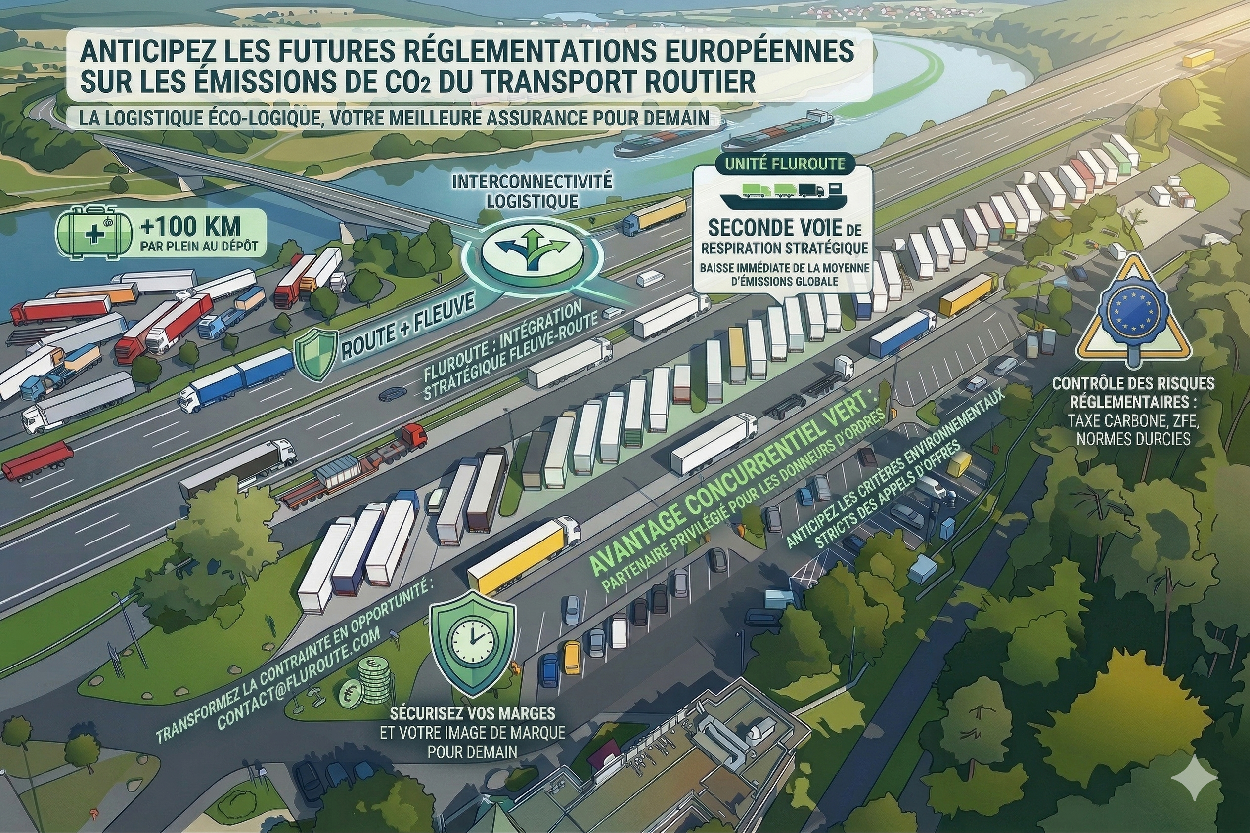 réduction CO2 transport routier logistique fluviale