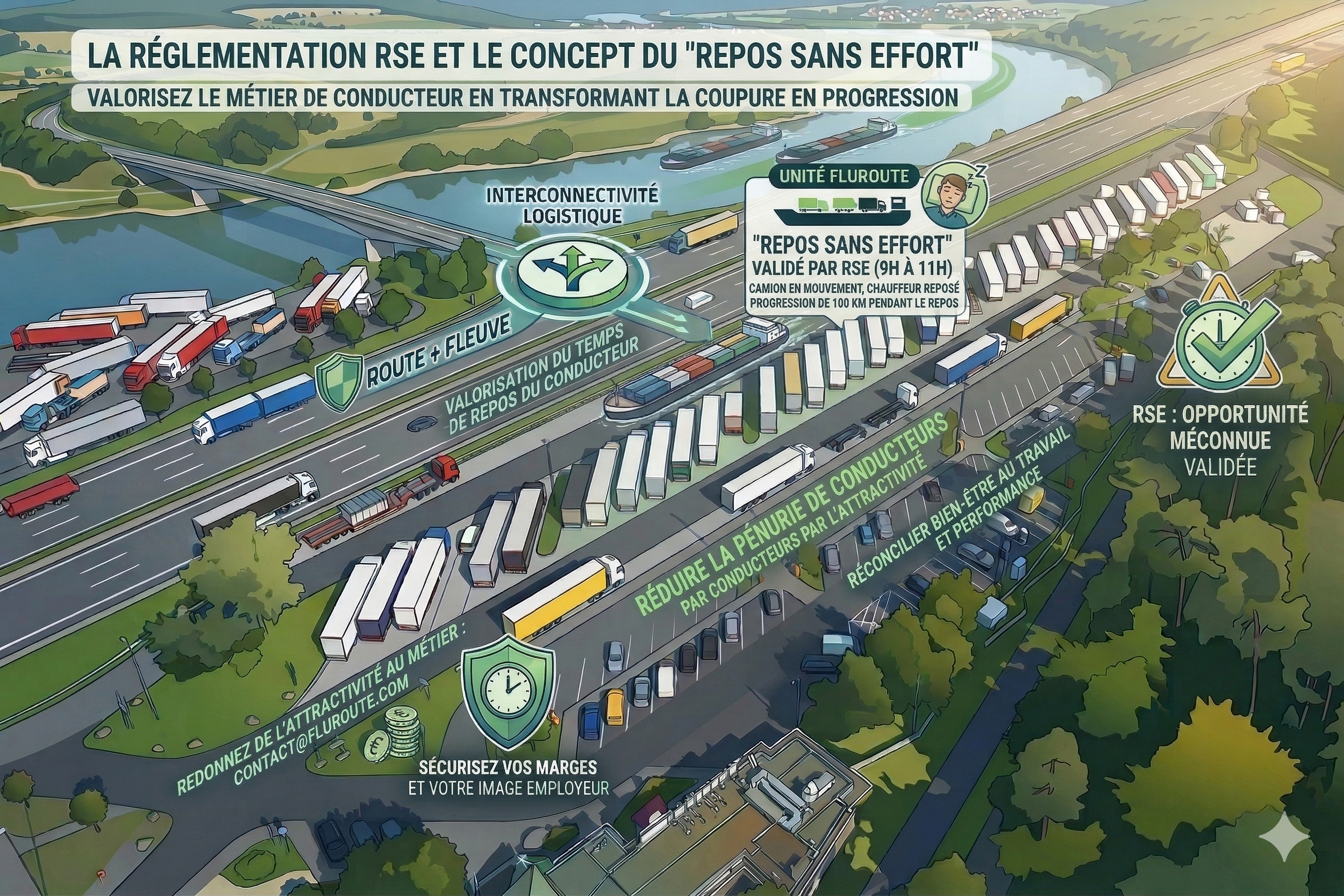 conducteur routier repos cabine transport fluvial